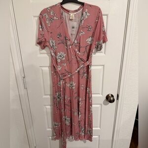Matty M Pink Floral Midi Dress